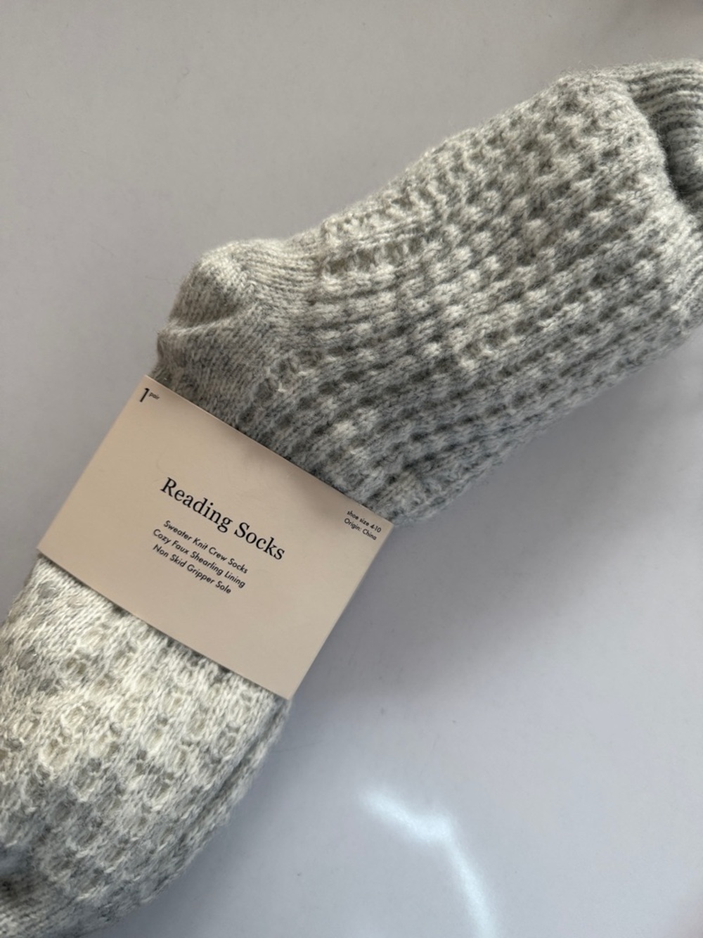 NWT Reading Socks in Light Gray — Cozy Knit Lounge Socks